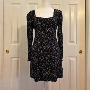 Madewell Black Floral Long Sleeve Mini Dress in "Baby's Breath" Size 0